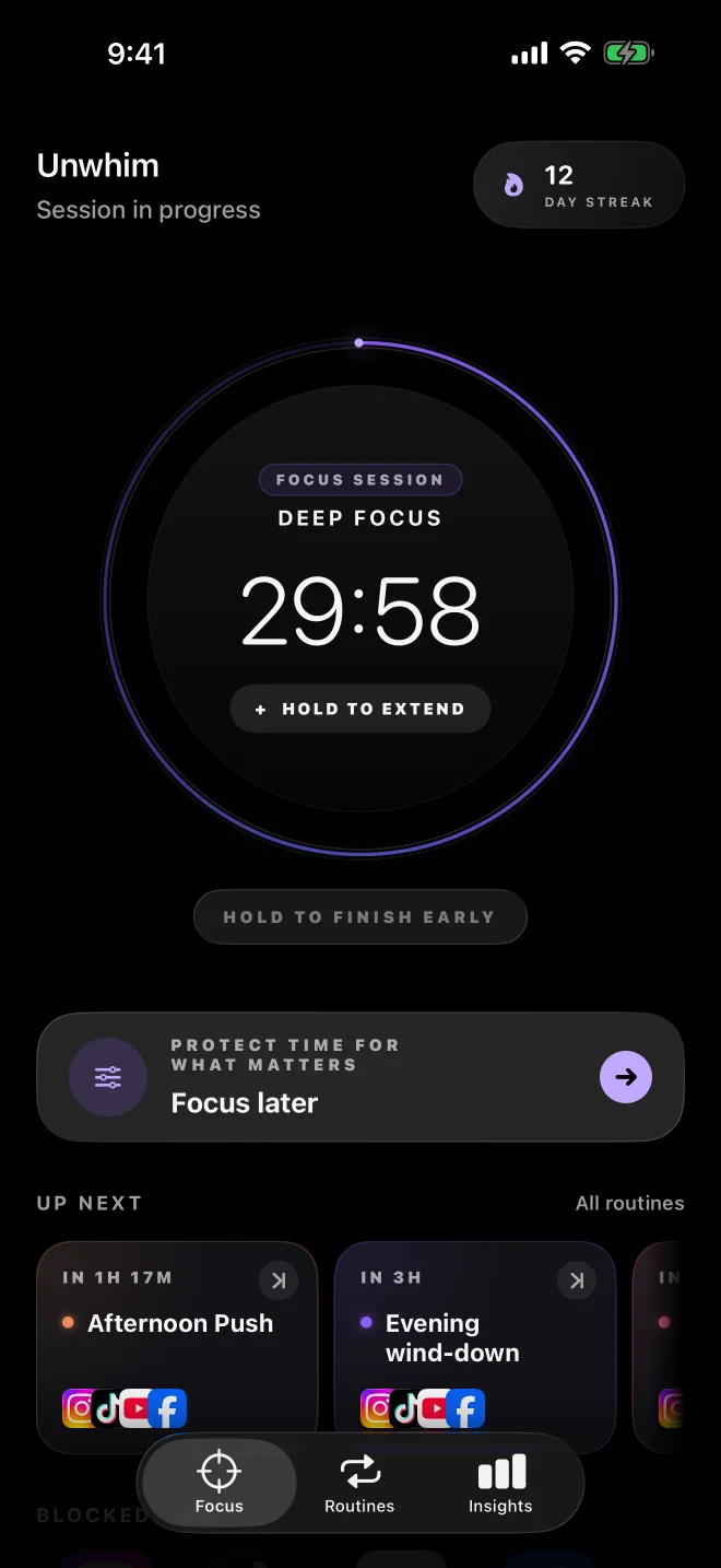 Focus timer in Unwhim
