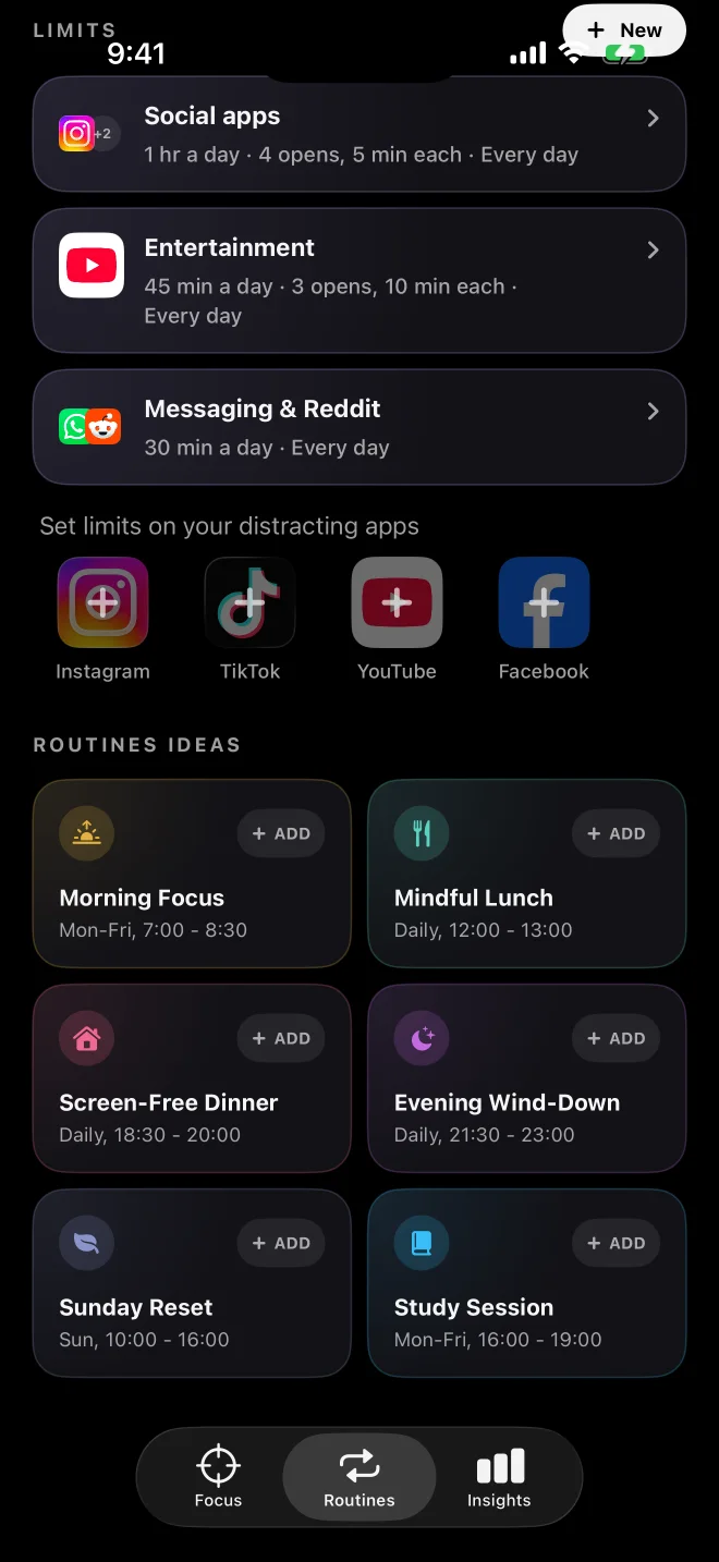 Daily limits in Unwhim